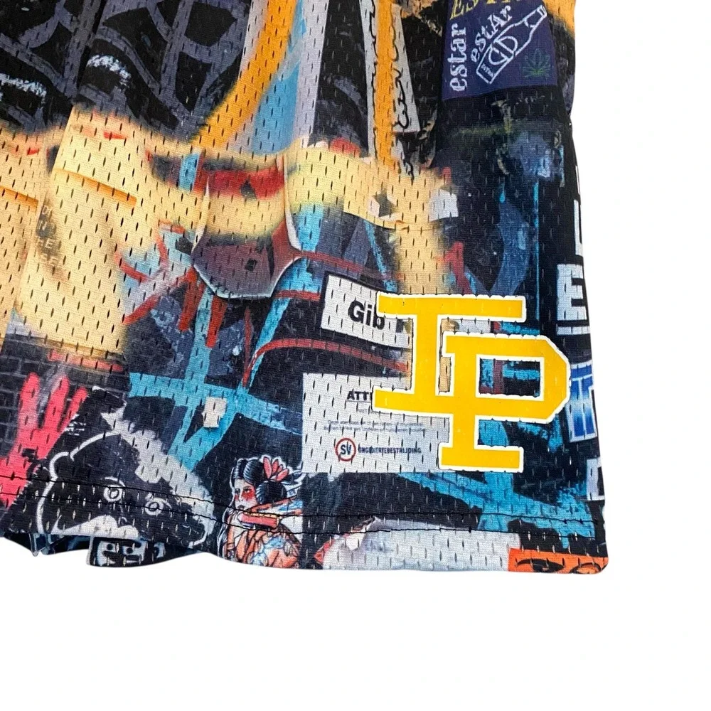 Inaka Power Graffiti Print Mesh Shorts Men Large Streetwear Athletic Drawstring - Picture 9 of 11